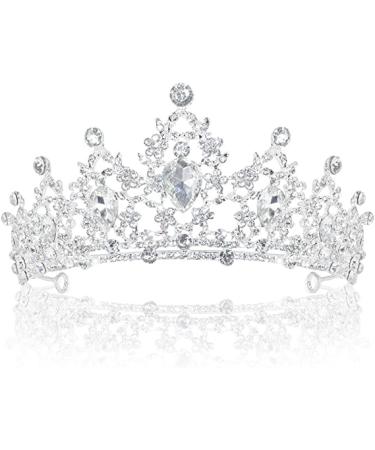 TOCESS Silver Crown for Women Crystal Tiara for Girls Rhinestone Queen Princess Crown for Bridal Wedding Prom Costume Party Quinceanera Hair Accessories  Ideal Gift for Women (Silver)