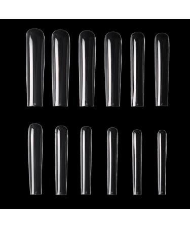 SCASTOE 504Pcs Extra Square Nail Tips Full Cover Square Press on Nails 12 Sizes Long French False Nail for Acrylic Nails Long Short Square Coffin Full False Nails Kit