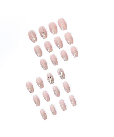 Glossy 3D Rhinestone Coffin Press On Nails - 24Pcs Medium Sparkly Glitter Designs for Women & Girls - Buy Online on GoSupps.com