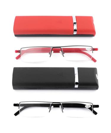 2er-pack ultra-light tr90 reading glasses men women classic metal visual aid semi-burning glasses narrow style glasses reading aid with case and glasses cleaning cloth +2.0 2 Pack +2 dioptria