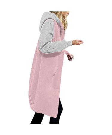 Yihaojia Womens Zip Up Hoodies Long Sleeve Fall Hooded Lightweight Tunic Sweatshirt Oversize Fleece Jacket with Pockets Pink#3 Large
