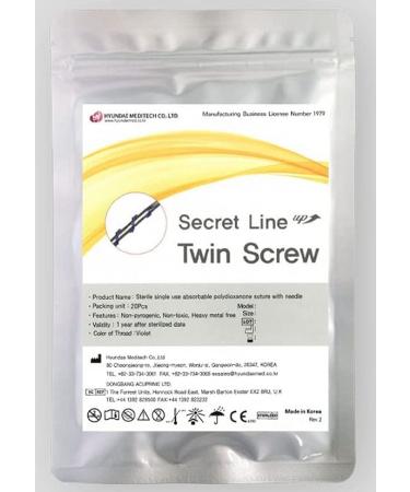 Secret Line PDO Thread Lift for Face/Whole Body/Twin Screw-Type/20Pcs(1pack)/Made in S.Korea (25G90mm)