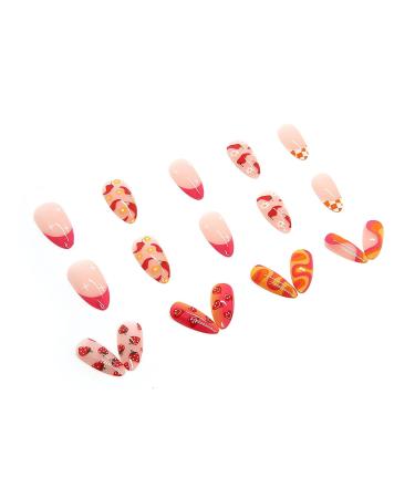 24 Pcs Almond French Summer Press On Nails | Cute Medium Length Designs | DIY Acrylic False Nails for Women - Buy Online on GoSupps.com