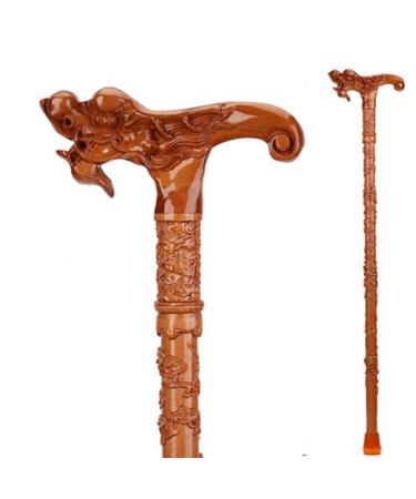 Wooden Crutches Solid Wood Peach Wood Carved Anti-Skid for Elderly Walking Outdoors Beautiful Scenery Bathing in Sunlight
