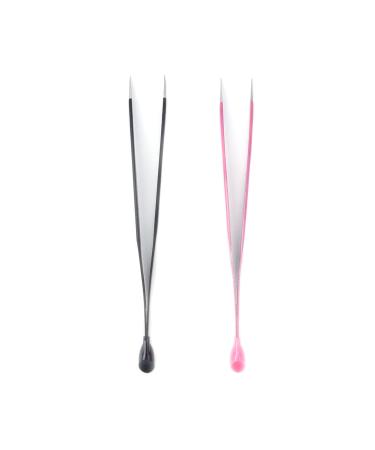 Tighall 2PCS Straight Nail Tweezers with Silicone Pressing Head for Nail Art  Black and Pink Probe Tips Metal Tweezers for Picking Rhinestones Acrylic Gel Stickers Eyelash Extensions