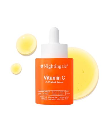 NIGHTINGALE C-TONING VITAMIN C SERUM For Face Anti Aging and Skin Brightening with Vitamin C Niacinamide Hyaluronic Acid Vitamin E Adenosine Reduces dark Spots uneven skin Tone 1.69fl.oz(50ml)