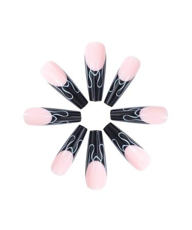 Brishow French Press On Nails - 24 Pink & Black Artificial Nails for Women & Girls - Long Easy Stick-On Design - Buy Online on GoSupps.com
