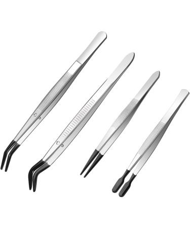 Ainiv 4Pcs Stainless Steel Tweezers Set - Non-Slip Rubber Tips for Jewelry Making & Crafts - Buy Online on GoSupps.com