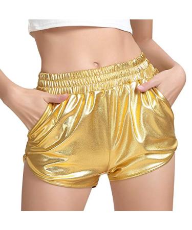 Perfashion Women's Metallic Shiny Shorts Sparkly Hot Yoga Outfit 6-8 Gold