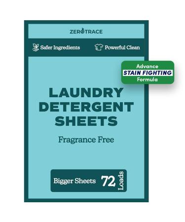Zero Trace All Natural Laundry Detergent Sheets - Fragrance Free Eco Friendly 72 Count Fragrance Free 72 Count (Pack of 1)