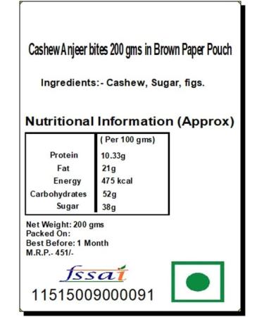 Jaiccha Ghasitaram Bhaidooj Gifts - Cashew Anjeer Bites 200 GMS in Brown Paper Pouch - Buy Online on GoSupps.com