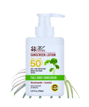 MZ Ideas Full-Body Sunscreen Lotion SPF 50+ Broad Spectrum UVA/UVB Protection with Niacinamide Centella Water-Resistant 5.29 fl oz