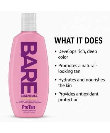 Pro Tan BARE Essentials Dark Bronzer Tanning Lotion 8.5 fl oz Vegan DHA Collagen Boosting Squalane Aloe Coconut Oil Jojoba & Vitamins B C E Indoor Outdoor Tan Enhancer Paraben Free - Buy Online on GoSupps.com