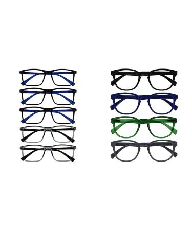 Opulize ink ink Lessenkl ck 5 Pack Large rectangular frame spring hinges scratch-resistant men rrrrr4-11177 black blue / gray black +1.50 dioptria bundle with reading glasses +1.50 3 pack