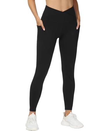 Gym People Women's V Cross Waist Workout Leggings | Tummy Control Yoga Pants with Pockets - Black, Small - Buy Online on GoSupps.com