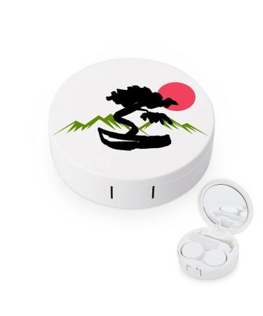 Bonsai Tree Round Case For Contact Lens Kit Storage Box with Mirror Printed