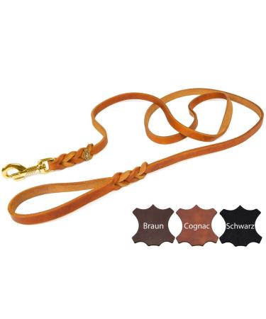 CopcoPet - Fat leather leash with brass snap hook Cognac 2.5 mx 8 mm Leather dog leash 2.5 mx 8 mm Cognac