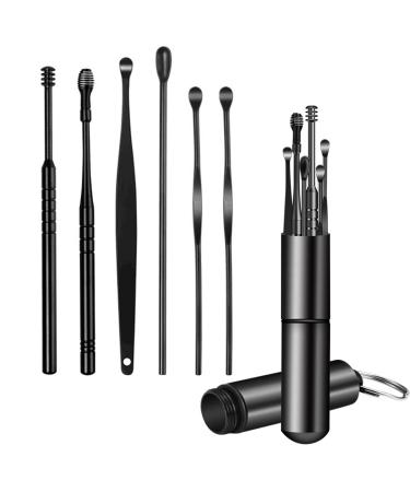 6 Pcs Ear Cleaner Wax Removal Tool, Ear Cleaner Cleaning Kit, Ear Picker Earpick Ear Pick Earwax Removal Kit with Key Ring (Cylinder/Black) Cylinder/Black Set