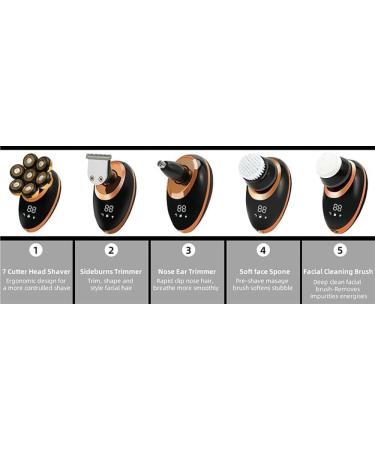 5 in 1 7D Rechargeable Bald Head Shaver Kit for Men - USB LED Electric Razor & Beard Trimmer - Golden - Buy Online on GoSupps.com
