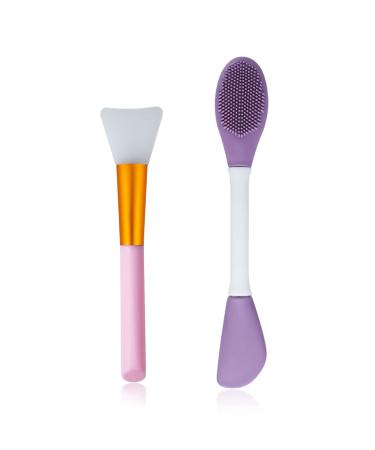 Wishlotus 2Pcs Silicone Face Mask Brush Reusable Facial Brushes Applicator for Applying Skin Care Products Face Care Makeup Skincare Supplies Tool for Face Mask Eye Mask Body Lotion (Pink+Purple)