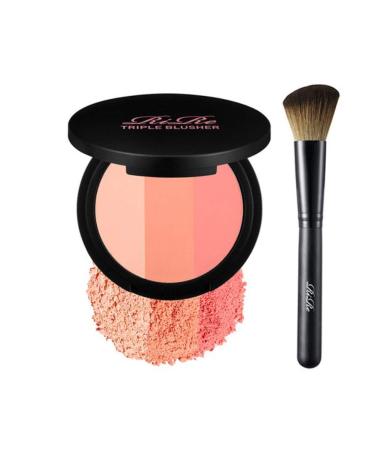 RiRe Triple Makeup Powder Type Blusher (Light_Peach Real_Peach Pink_Peach) with Face Brush