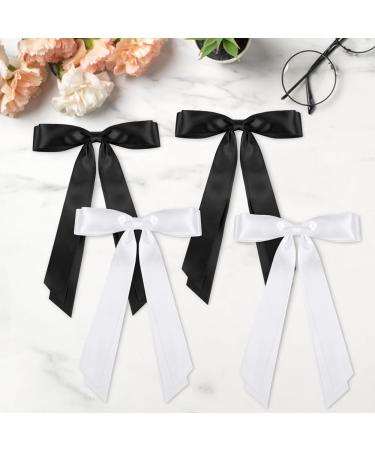 CHIULOIAN 4PCS Hair Bow Clips for Women Girls Black White Long Tail Bow Hair Clips Tassel Ribbon Bowknot Clips Hair Barrette Accessories for Birthday Party Show - Buy Online on GoSupps.com