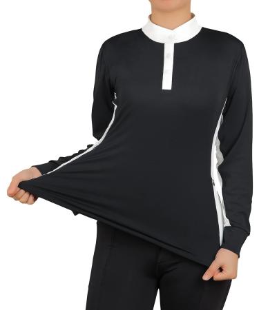 Women's Long Sleeve Black Equestrian Horse Riding Shirt with Pockets - Size Medium - Buy Online on GoSupps.com