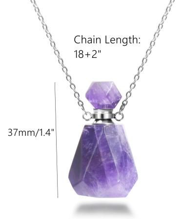 Ubrand Amethyst Gemstone Perfume Bottle Pendant - Essential Oil Diffuser Natural Crystal Agate Jewelry Long Necklace - Buy Online on GoSupps.com
