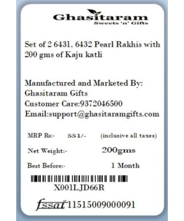 Ghasitaram Gifts Rakhi for Brother Rakhis Online - Set of 2 6431 6432 Pearl Rakhis with 200 GMS of Kaju katli - Buy Online on GoSupps.com