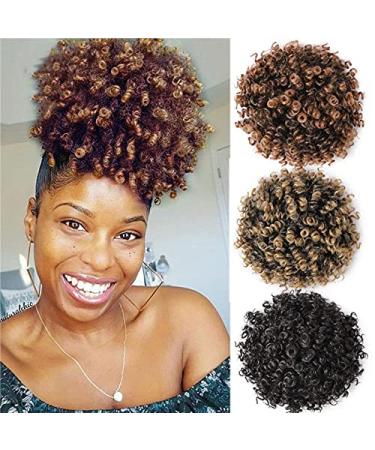 Short Afro Puff Synthetic Hairpiece | Curly Drawstring Ponytail Updo Extensions for Women - P015-T24-27 - Buy Online on GoSupps.com