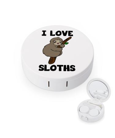 I Love Sloths Cute Contact Lens Case Travel Portable Round Contact Storage Box Kit with Mirror for Daily Outdoor