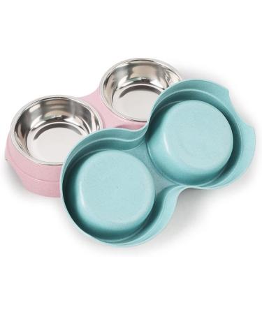 Fuwok Double Dog Bowl Non Slip Removable Stainless Steel Double Bowl 2-IN-1 Dog Bowl with Non-spill For Small Dogs Cats and Animal etc(S Pink) S Pink - Buy Online on GoSupps.com
