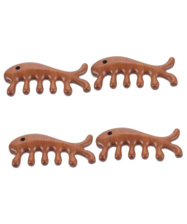 Magiclulu sandalwood comb 4 piece of massage comb in fish form guasha-tool gua Sha facial tool facial massage devices guasha massage device wooden comb jade stone hobbaries.