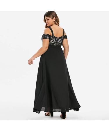 Plus Size Floral Long Dress for Women Cold Shoulder Lace Embroidery Elegant Party Evening Short Sleeve Dresses XX-Large black - Buy Online on GoSupps.com