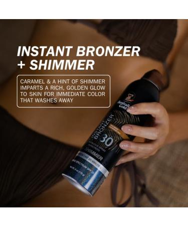Australian Gold SPF 30 Continuous Sunscreen Spray with Instant Bronzer & Shimmer 6 oz Broad Spectrum UVA/UVB Protection Water Resistant Scented Spray Sunscreen Cocoa Dreams Fragrance SPF 30 with Shimmer - Buy Online on GoSupps.com
