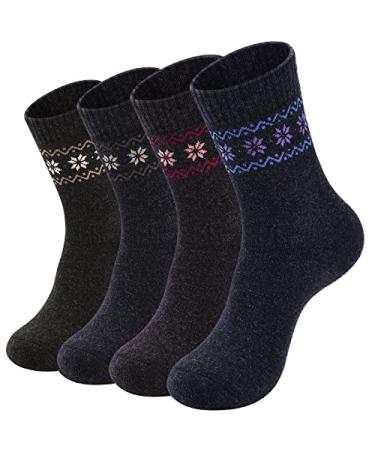 NinetoFiveLife Pack of 4 Winter Warm Wool Socks Hiking Socks Knit Outdoor Recreation Socks for Women Soft and Comfortable