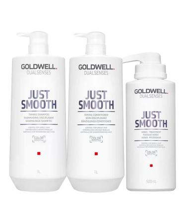 Goldwell Dualsenses Just Smooth Taming Shampoo 1000ml Conditioner 1000ml 60Sec Treatment 500ml
