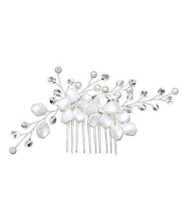 minkissy Wedding Headpiece Bridal Headdress wedding headgear rhinestones pearl flower comb white accessories Pearl Rhinestone Hair Comb Wedding dress Wedding Hair Comb