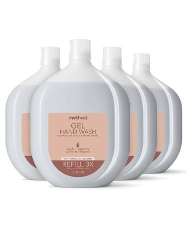 Method Premium Gel Hand Soap Refill, Vanilla + Raspberry, Recyclable Bottle, 34 Fl Oz (Pack of 4) Vanilla,Raspberry 34 Fl Oz (Pack of 4)