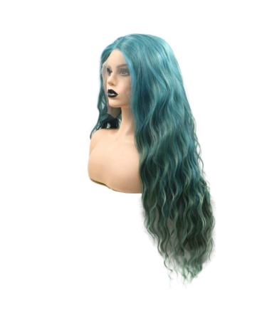 DIDADA wig Wig Long Water Wave Hair Drag Queen Ombre Mermaid Green Synthetic Lace Front Wigs For Women 24inches