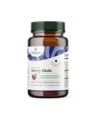 BIOACTIVE NUTRIENTS BerryBiotic Chewable Probiotics & Prebiotics Supplement-for Men Women and Children-10 Verified Strains-2 Billion CFUs-60 Count