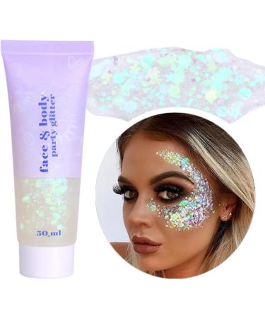 White Body Glitter Gel with Holographic Chunky Glitters - 50g for Festivals, Raves, Concerts | Mermaid-Inspired Glitter for Eyes, Lips, Hair, Nails - Buy Online on GoSupps.com