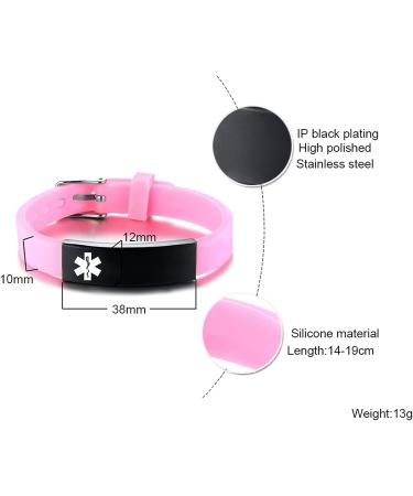 VNOX Medical Alert Bracelet - Stainless Steel ID Silicone Rubber Band, Adjustable for Men Women, Style 1-Pink - Buy Online on GoSupps.com