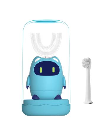 Kids Electric Toothbrushes, U Shaped Ultrasonic Automatic Toothbrush with 2 Brushing Heads, 3 Ultrasonic Modes Toddler Toothbrush IPX7 Smart Timers Best Gift for Kids Age 2-12 (Robot-Blue)