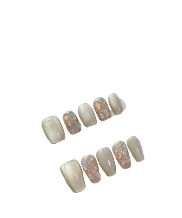 New Year Gold Handmade Wearable Nail Enhancement Removable False Nail Patch(Gold Shortr XS)