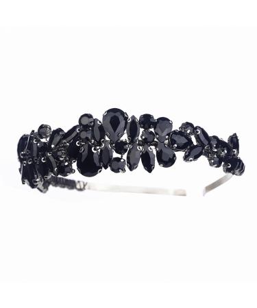 Kercisbeauty Black Rhinestones Beads Crown Women Girls Halloween Tiara Wedding Bridal Hair Piece Handmade Jewelry for Banquet Prom