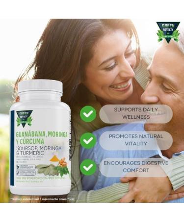 Moringa Guanabana & Curcuma (Moringa Soursop & Turmeric) - 1500 mg per Serving Powerful Blend of 100% Natural Premium Ingredients | 90 Vegetable |Plant-Based Non-GMO Made in USA - Buy Online on GoSupps.com