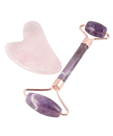 Buy Mookaitedecor Amethyst Roller & Rose Quartz Gua Sha Set | Anti-Aging Face Massager for Wrinkles | Best Purple & Pink Beauty Tool - Buy Online on GoSupps.com