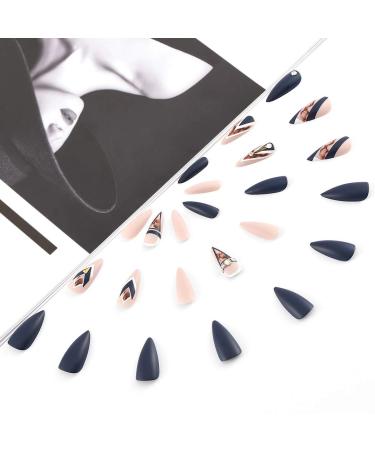 Sethexy Long Matte Stiletto False Nails - Nude Pink & Crystal Black Acrylic Nail Tips | 24 Stiletto Nail Art for Women & Girls - Buy Online on GoSupps.com
