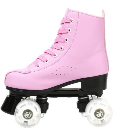 XUDREZ Double-Row PU Leather Roller Skates - Shiny Pink Flash - Unisex Size 9.5/11 - Buy Online on GoSupps.com